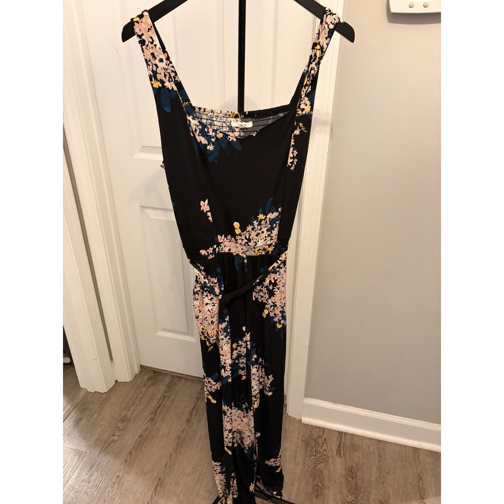 Maurices Floral Smocked Wide Leg Jumpsuit Med Black Cottagecore Boho Whimsygoth